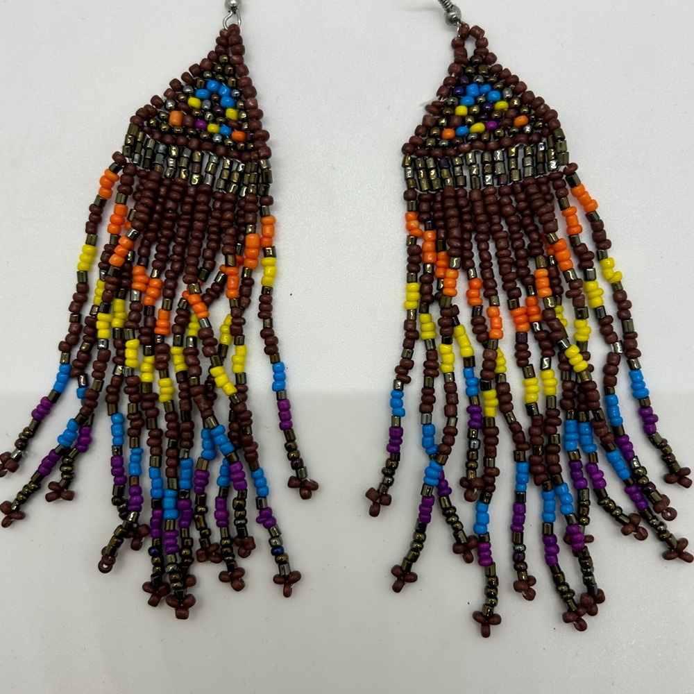 Boho Multicolored Besded pierced earrings with stoppers